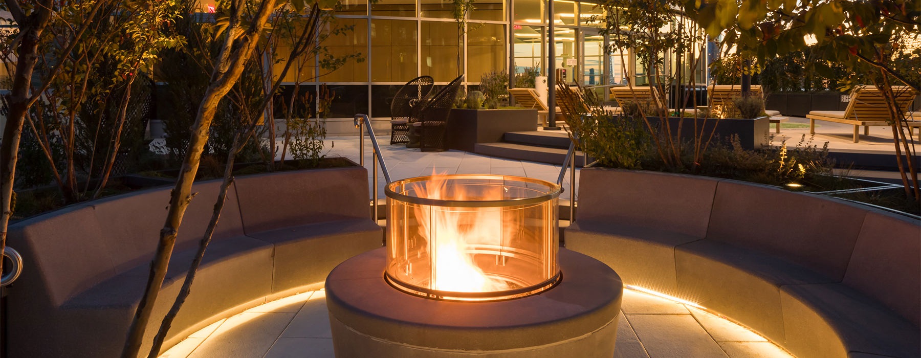 Rooftop Fire Pit at night