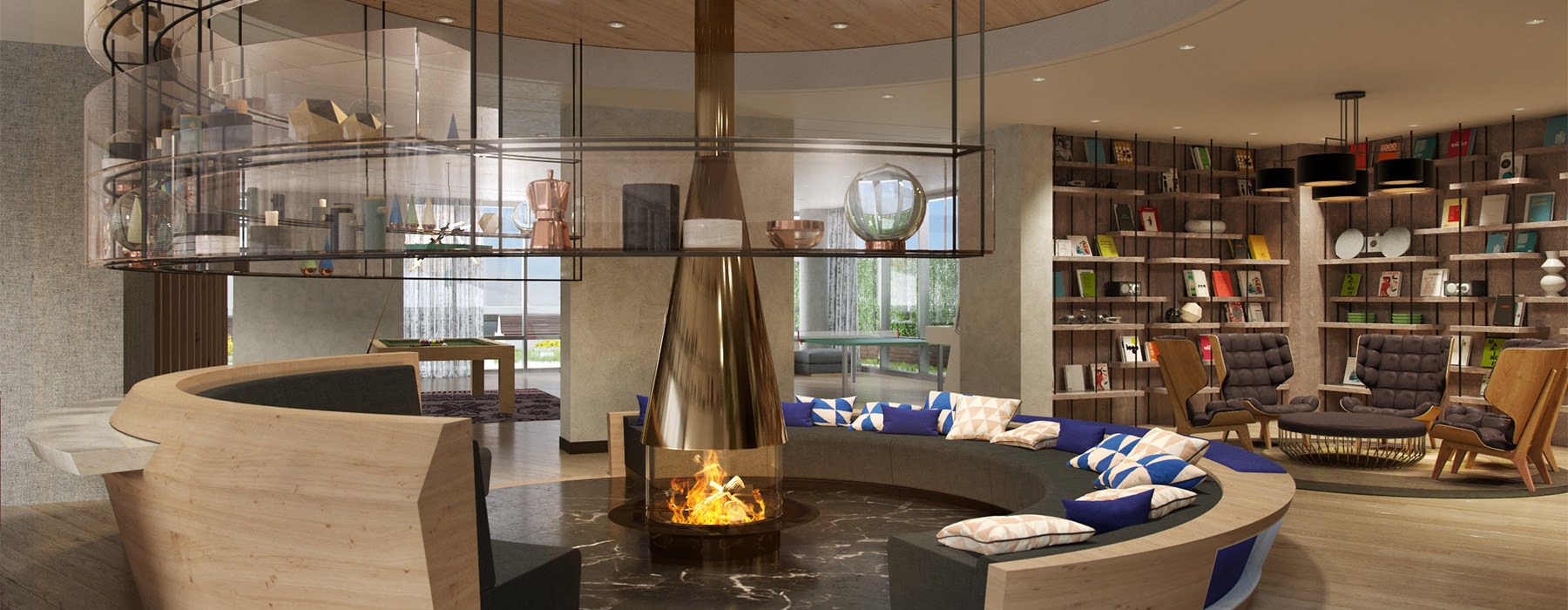 resident lounge with fireplace